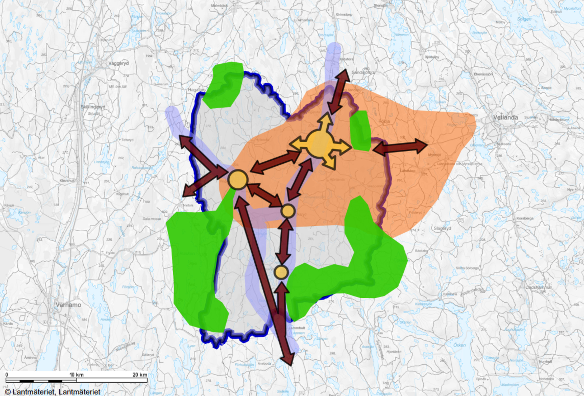 Strukturbilden som visar den föreslagna utvecklingen för kommunen på en karta. 