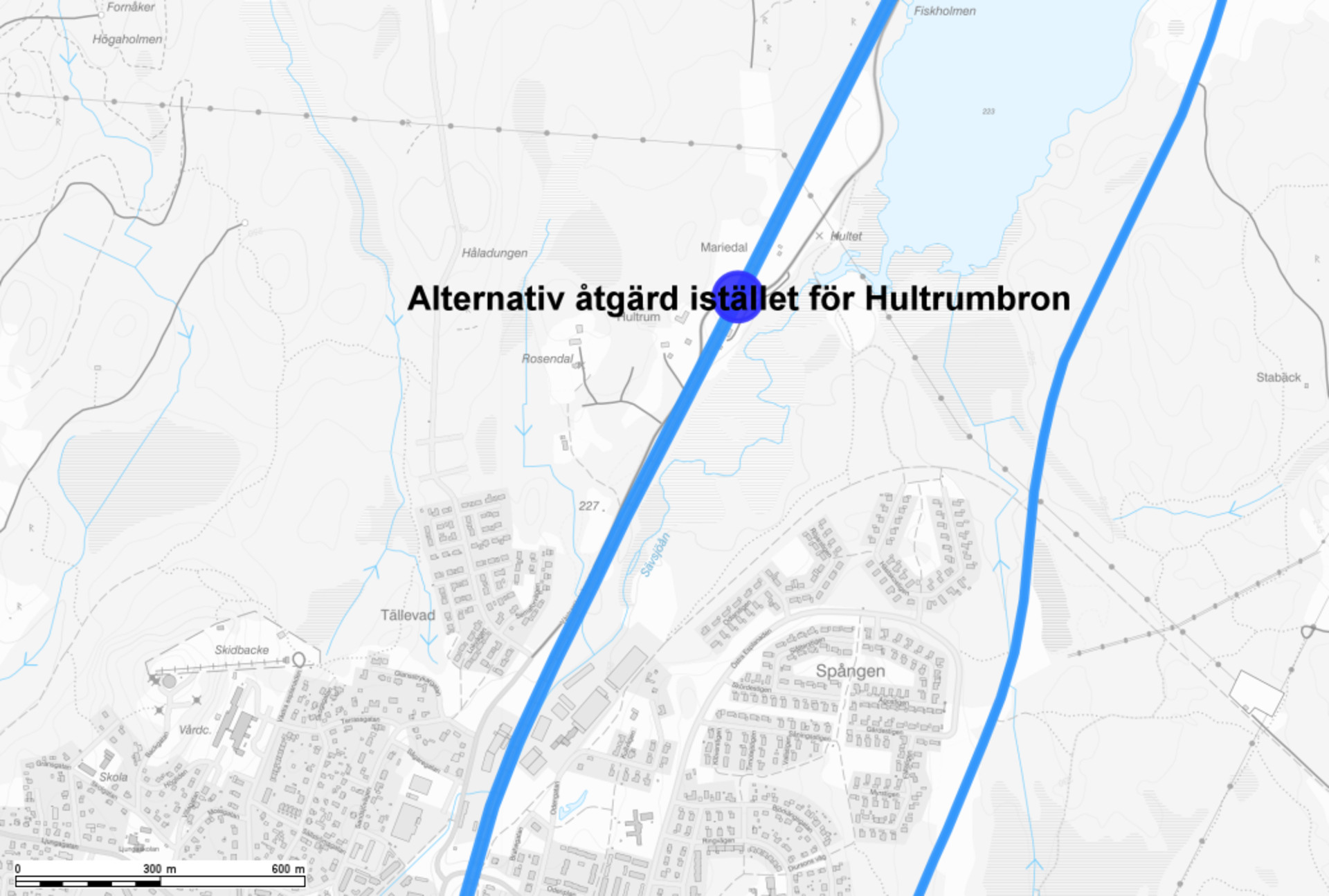 Karta över den föreslagna transportinfrastrukturen i norra Sävsjö.