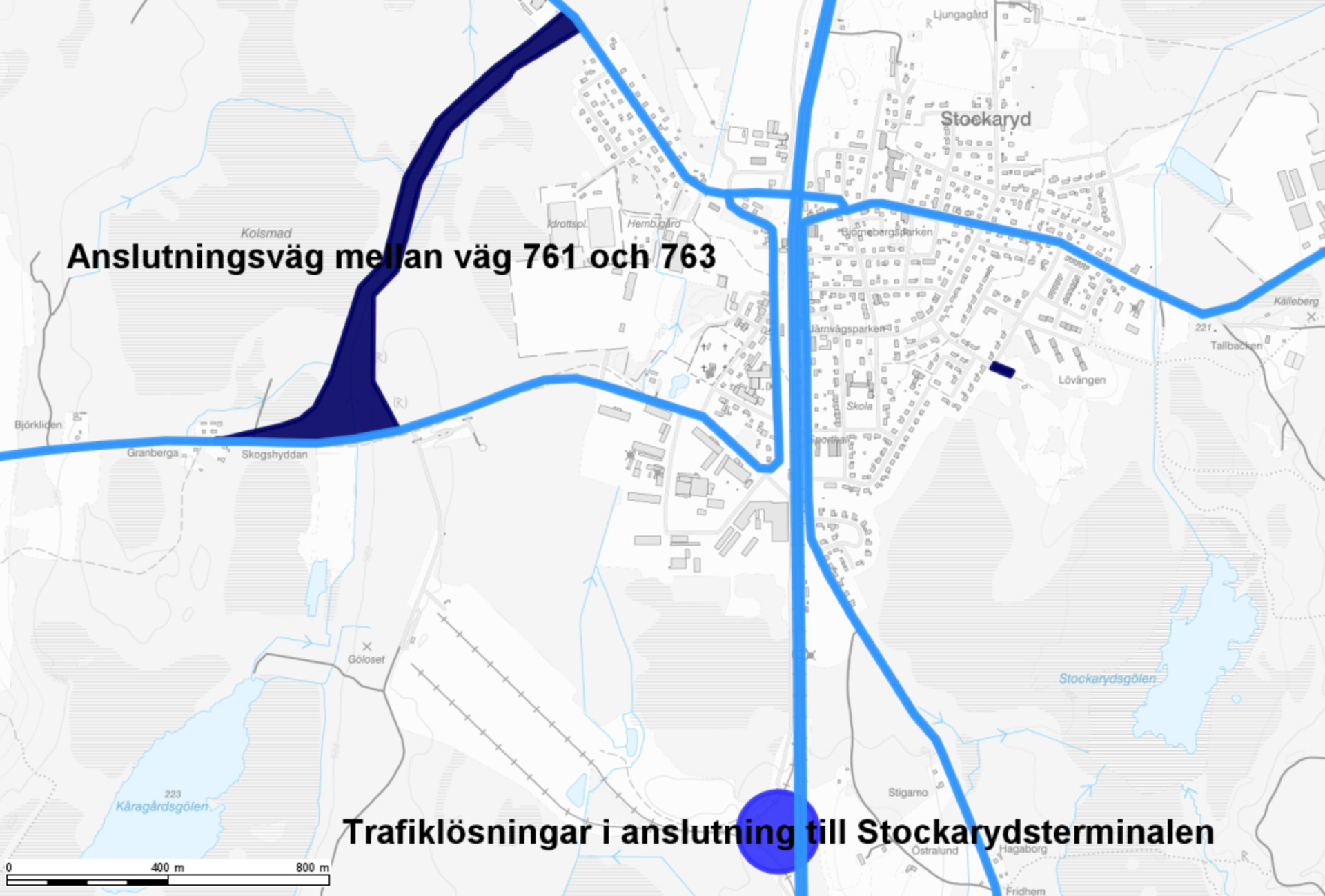 Karta över föreslagna transportlösningar i Stockaryd.