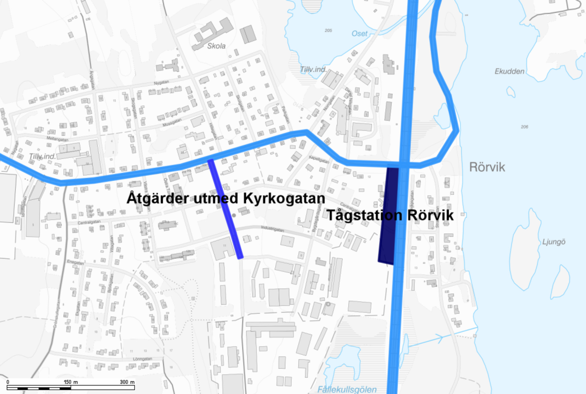 Karta över föreslagna transportlösningar i Rörvik.