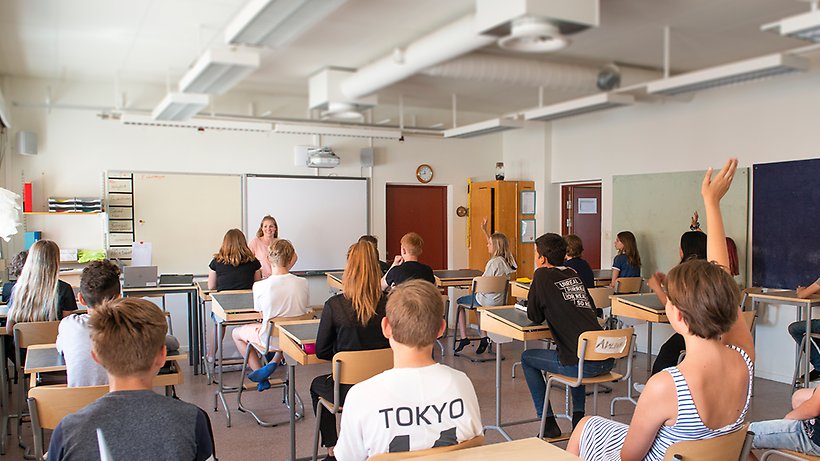 Elever i klassrum i Vrigstad skola